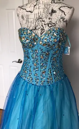 Ice & Fire Aquamarine Turquoise Corset Tulle Straps Gown Ball Evening beads xv heart Fairy Embellish Sequin Pageant Blue Size 12
