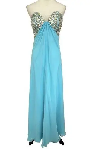 Aqua Blue Dress Size 2 Beaded Evening Party Cocktail Prom Bedazzled Rhinestoneā