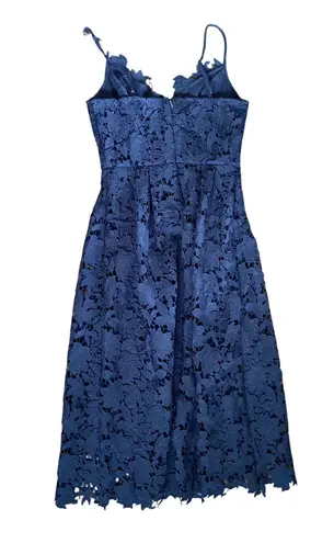 Skies Are Blue Stunning Elegant Navy Blue Floral Lace Tea Length Midi Dress 🔥