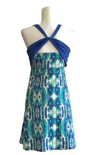 Soybu Dress Blue Green Print Strappy Twist Back Athletic Casual Stretch Size XS