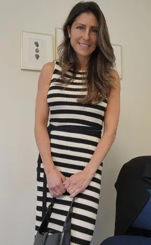 JASON WU Black White Striped Knit Boat Neck Vacay Maxi Dress Size Medium