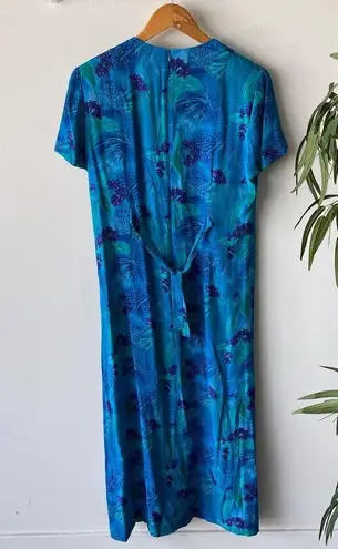 Coldwater Creek Vintage  Dress Womens 12 Blue Floral Smocked Maxi Boho Western