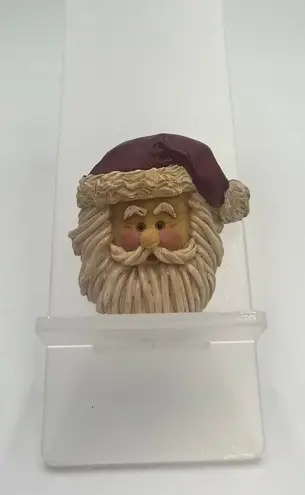 Vintage Cute Santa Claus Face Christmas Holiday Brooch Pin Festive Accessory Brown