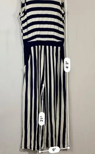 Egs California Women’s Sleeveless Blouson Jumpsuit Navy & White Stripe Size L