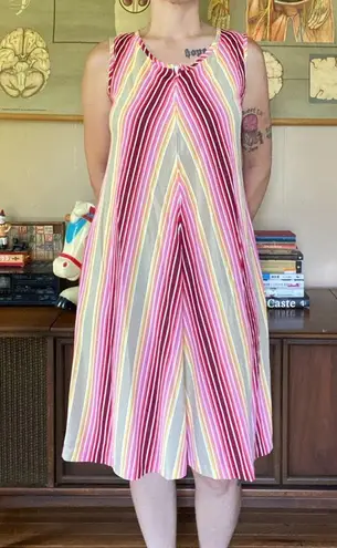 70s Bright Striped Tent Dress Rainbow Size M
