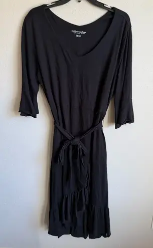 Soft Surroundings Black Ruffled Faux Wrap Belted Knee Length Dress Womens LP