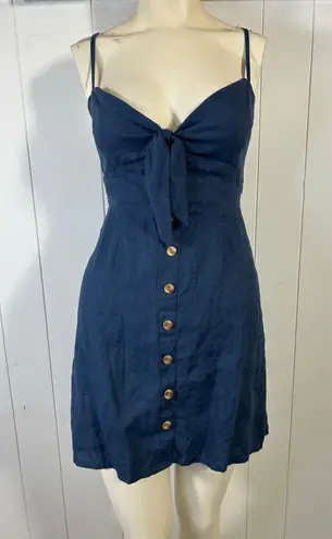 Faithfull the Brand Rodeo Navy Blue Tie-Front Dress. 100% Linen. Size 6/M