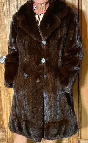 MINK COAT Natural Double Breasted Notch Color Deep Mahogany Sm/med Like VTG 90’s Brown