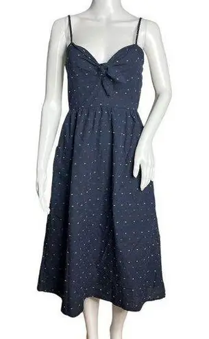 Blue Rain  Fit & Flare Dress Navy Blue Multicolor Swiss Dot Tie Front Sleeveless