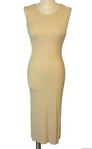 We Wore What Tan Ribbed Sleeveless Tank Midi T Shirt Dress Casual Small S