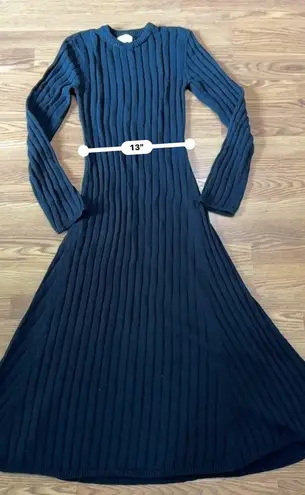 Dissh Ada Midi in Black Long Sleeve Stretch Ribbed Knit Stretch Dress XL