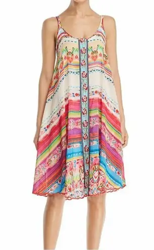 Johnny Was Taleah Ribbon-Trim Georgette Tent Swing Dress Rose Beach- Size XS