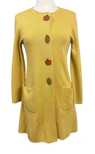 Kasper Mustard Yellow Wool Blend Cardigan Jacket S Leaf Buttons
