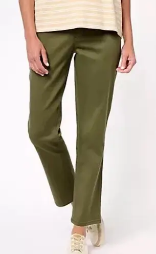 Joan Rivers Reg Tapered Ankle Pants 12 Olive Green Stretch Cotton Sateen Classic