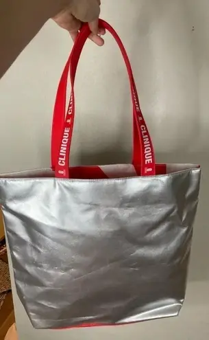 Clinique NWOT Silver Metallic Tote Bag