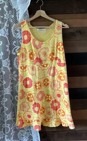 Fresh Produce Vintage 90s  Yellow Floral Print Ruffle Hem Sleeveless MIDI Dress