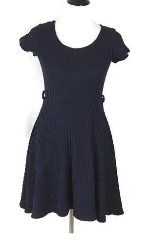 Gracia Womens Fit & Flare Skater Dress Size S Blue Knit Minimalist Preppy Office