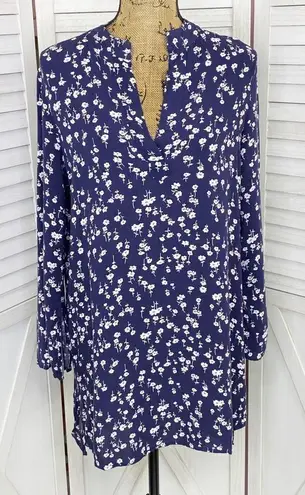 In Bloom Floral Bell Sleeve Tunic Shirt Dress Blue White Small