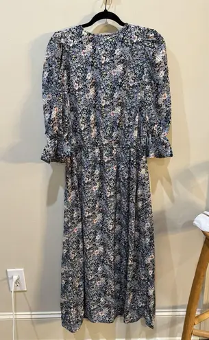 Never Fully Dressed Dress Women Size 8 Blue Floral Jasmine Ruched Ruffle Cottage