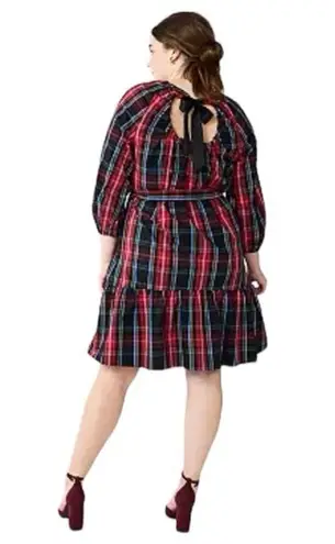 Draper James  RSVP Long Sleeve Tiered Bow Back Dress plaid tartan holiday SIZE XL