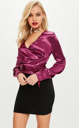 Missguided NWT  Pink Satin Wrap Blouse