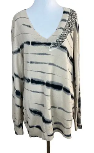 Torn By Ronny Kobo Tunic Sweater M 100% Cashmere Tie Dye Bead Embellishe…