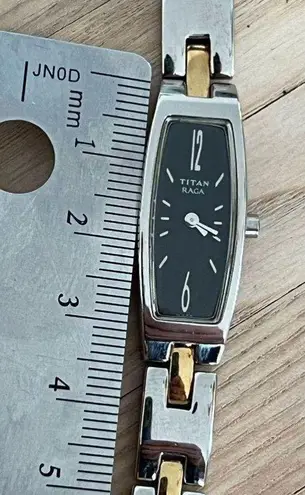 Raga Titan Ladies Watch Two Tone Bracelet Rectangular Black Dial