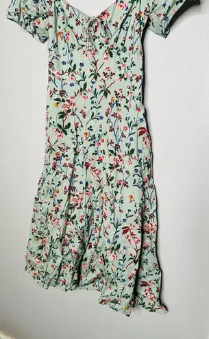 LK Bennett L. K. BENNETT Mint Green Floral Phelia Puff Sleeve Sweetheart Midi Dress Size 4