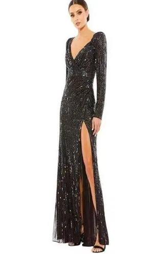 Mac Duggal 5379 High Slit Sequin Dress Long Sleeve Sz 4 Espresso Formal NWT $498