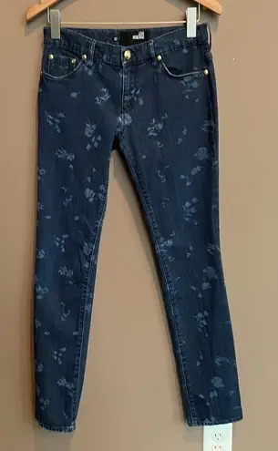 Moschino Love Collection Two Toned Floral Print Skinny Jeans in Blue Size 27