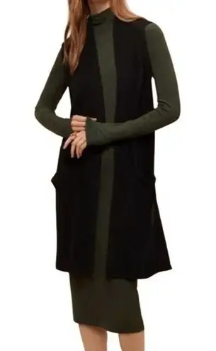 Wilfred Long Knit Vest Womens Small Black Sleeveless Open Front Pockets Duster