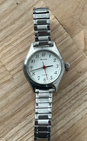 Bulova Vintage Ladies Watch White Dial Stainless Stretch Bracelet New Crystal