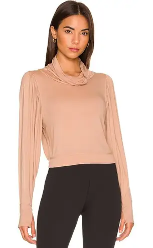 FP Movement Free People Beige Cowl Neck Long Sleeve Open Back Twist Crop Top NWT Tan Size L
