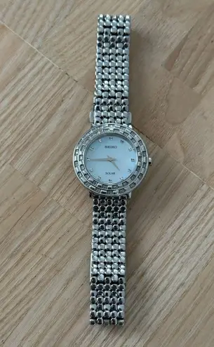 Seiko Tressia Solar Diamond Luxury Ladies Watch Pearl Dial Stainless Bracelet
