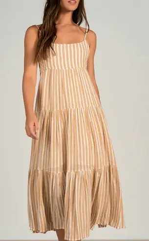 Elan NWT Curry Stripe Linen Blend Midi Dress in Tan and Cream Stripe Size M
