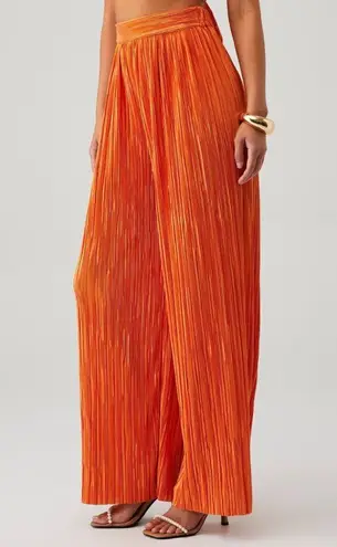 SABINA MUSAYEV Ross Plisse Pleated Wide Leg Pants Orange Womens Size Small