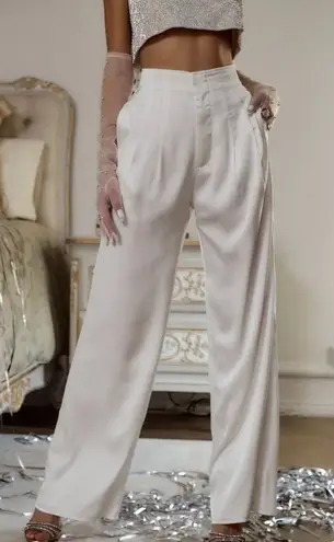 12th Tribe White Satin High Waisted Trousers