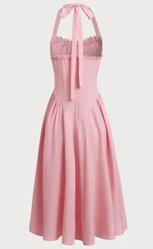 Berlook Pink Ruched Halter Midi Dress Size M