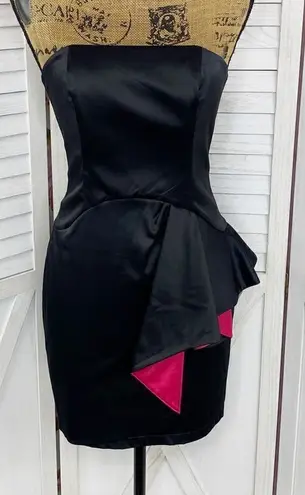 Moa Moa Strapless Colorblock Ruffle Mini Party Dress Black Pink Small