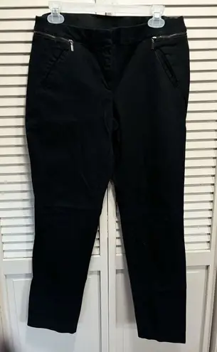 Alfani Black Dress Straight Pants SZ 12 Mid Rise Pocket Zip/Button Elastic Waist