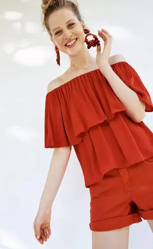 Pilcro and the Letterpress Anthropologie Hyphen Mid-Rise Red Denim Shorts