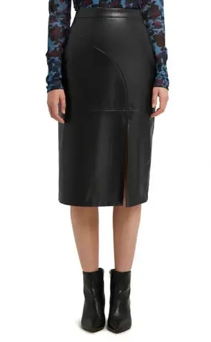 H by Halston Black Paneled Faux Leather Skirt Size Large Midi Length