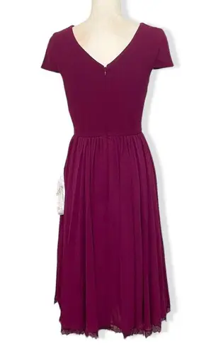 Dress the Population NWOT  Magenta Corey Fit & Flare Dress Lace Trim New Cap Sleeves