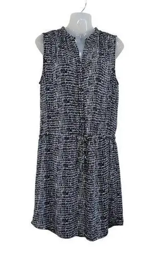 Hilary Radley Sleeveless Split Neck Sheer Tunic Dress Button Front Black Sz 10