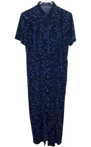 Another Thyme Womens L Blue Velvet Maxi Dress Glitter Sparkle Leaves Vintage Size L