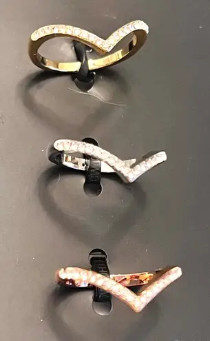 Inc Ring Set 3 Tri Tone Crystal Chevron Stackable Rings Size 5 Rose Gold Silver