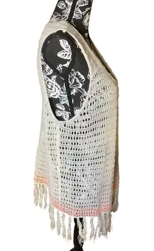 Vanity Women’s Fringe Cardigan Vest – Size Large – Boho Crochet Knit