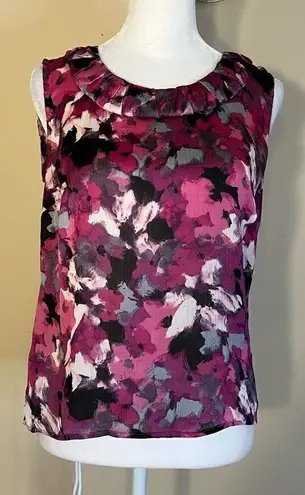 Kasper Semi Sheer Magenta Abstract Floral Watercolor Sleeveless Blouse Petite SM Pink Size undefined