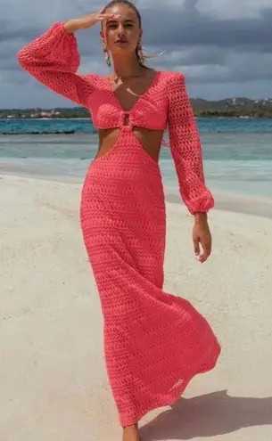 PatBO *NWT* Neon Coral Crochet Cut Out Maxi Dress Pink Size 6