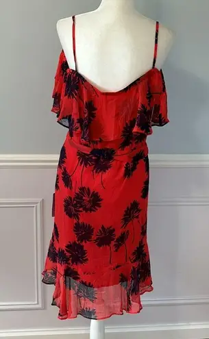 Donna Morgan NWT Belted Trapeze Dress W/Ruffle Cold Shoulder Size 14 Floral